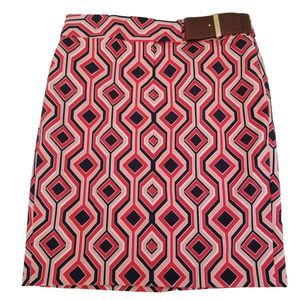 Michael Kors Womens Skirt 6 Pink Red Black Geometric Straight Above Knee Lined